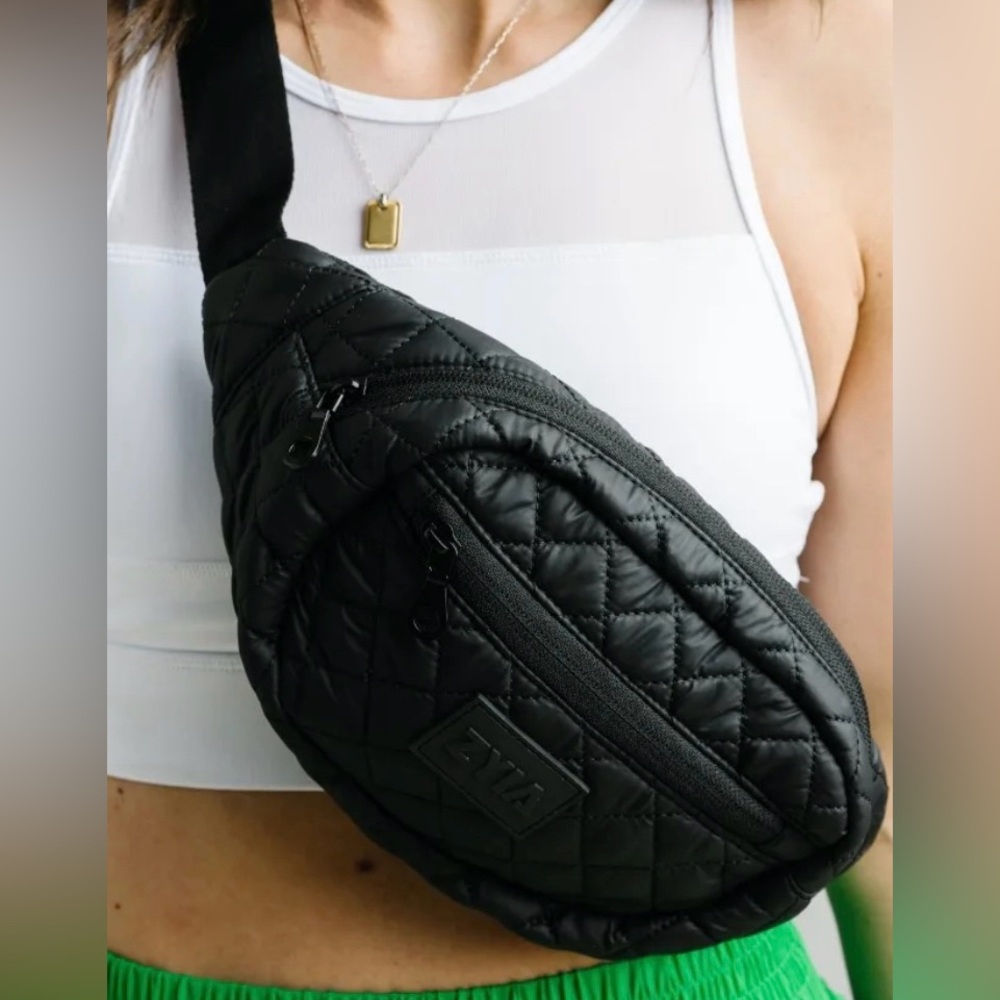 ZYIA Matte Black Quilted Belt Bag